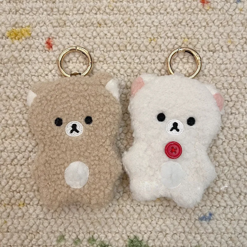 

Small Rilakkuma Storage Pouch Sherpa Fleece Zipper Keychain Earphone Coin Card Holder Daily Carry For Adults