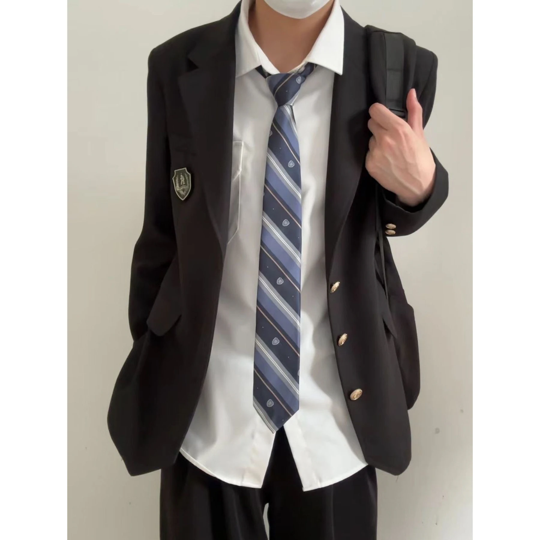 Long JK Style Men's Suit Jacket Casual British Academy Spring Autumn Loose Fit Pure Color Graduation Student Couple Model