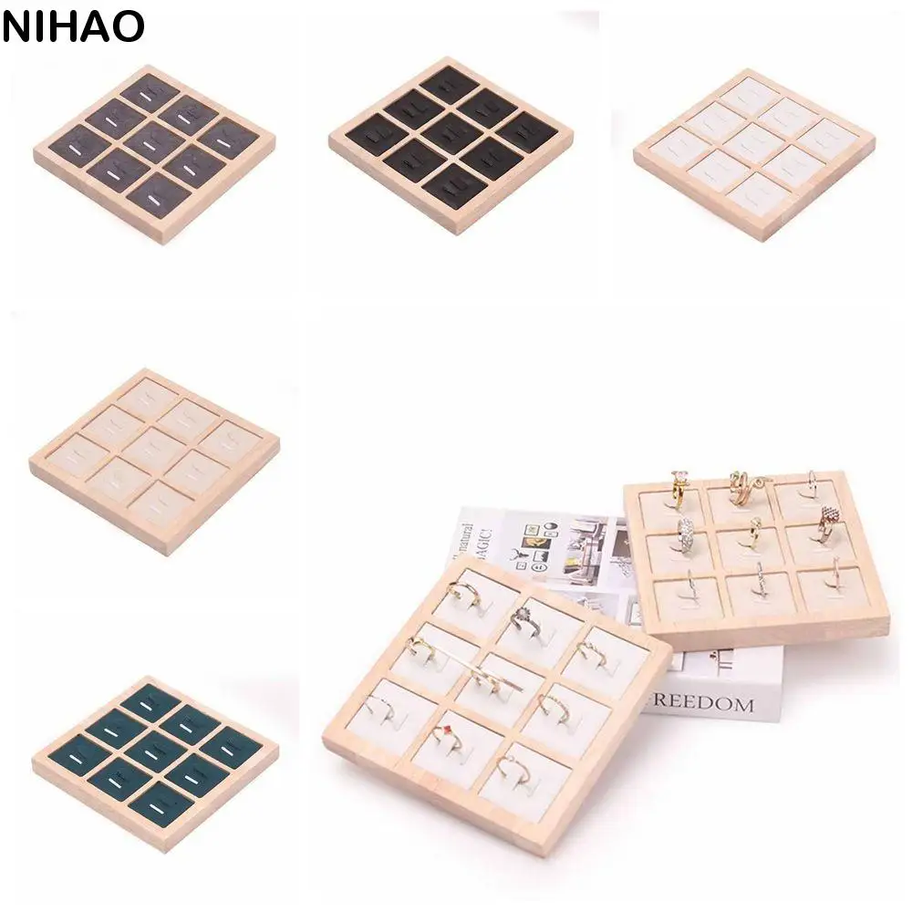 

9 Grids Wooden Jewelry Show Props Ring Holder Case Jewelry Display Earrings Rings Organizer Counter Jewelry Prop