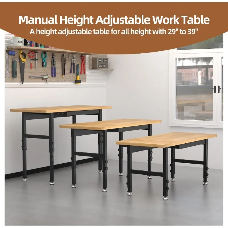 48" Adjustable Workbench, Work Bench Table with Power Outlet, Metal Tool Bench Work Bench for Garage, Large Load Capacity Garage
