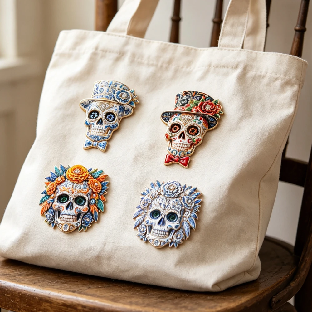 2/4pcs Halloween Sugar Skull Enamel Brooch Gothic Pumpkin Skeleton Cat Lapel Pin Party Costume Backpack Clothes Decor BadgeJewel