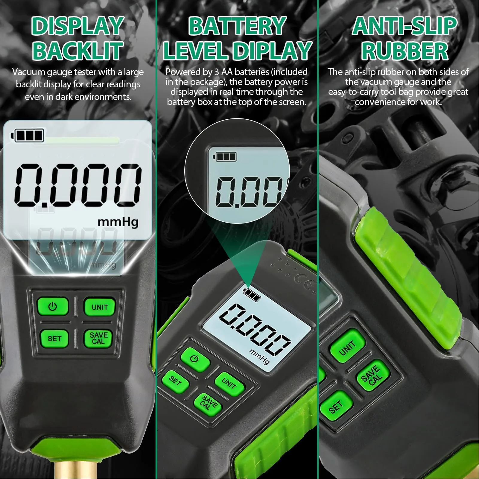 Digital Vacuum Gauge Auto Shutdown 4 Units 7/16inch 20UNF Interface 0-10000Pa Digital Vacuum Meter for Atmospheric Environment