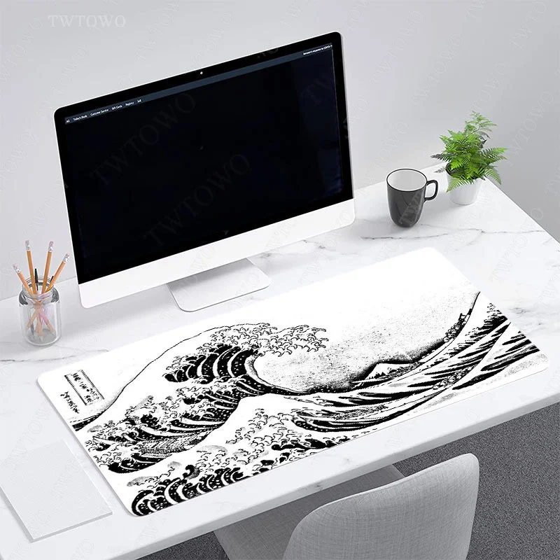 Black & White Japan Art Great Waves Mouse Pad Gaming XL Custom HD New Mousepad XXL Playmat tappetino antiscivolo per Computer da ufficio