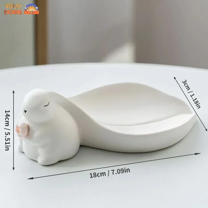 New Cute Rabbit Ceramic Soap Box Decorative Bathroom Drainage Soap Dish Storage Wash Desk Decor Home Accessories Christmas Gifts