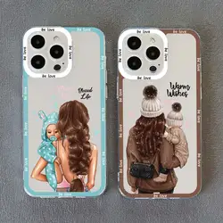 Clear Fashion Family Girl Boy Super Mom Baby Phone Case For iphone 13 XR X XS SE2 Cover For iphone 15 12 11 14 Pro Max 7 8 Plus