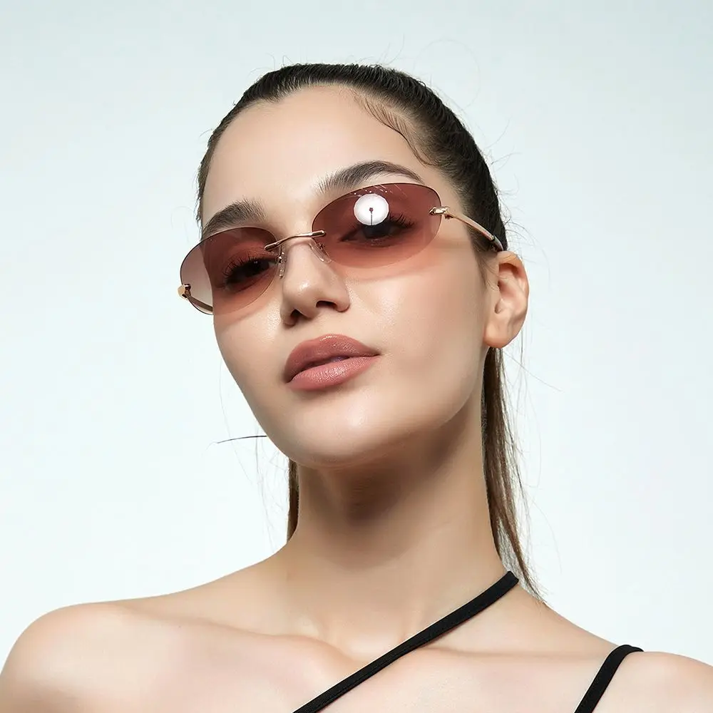 Moda Y2K Wrap wokół okulary przeciwsłoneczne dla kobiet mężczyzn Rimless okulary 2000'S punkowe okulary przeciwsłoneczne gogle odcienie UV400 okulary