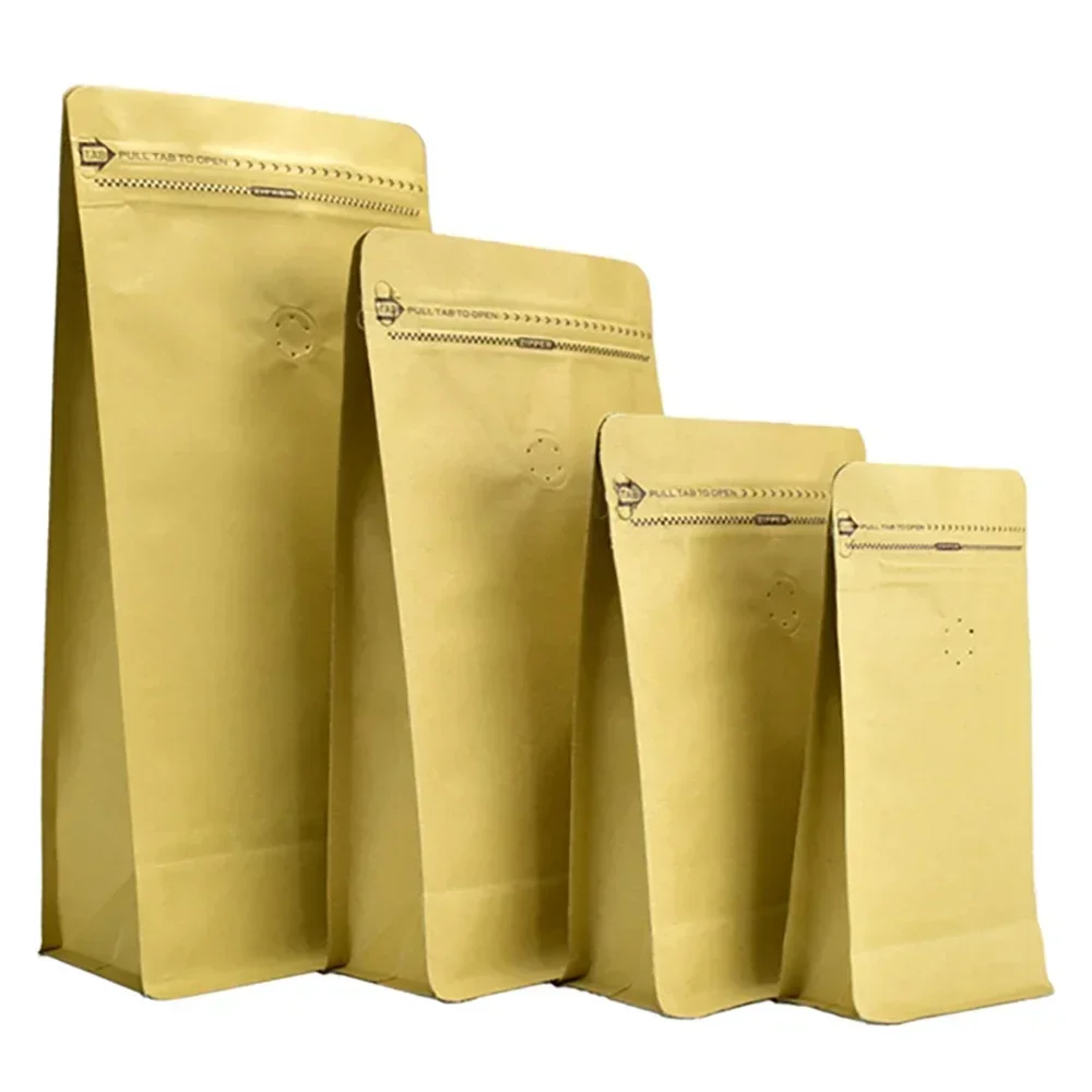 50pcs Wholesale 4oz 8oz 16oz 32oz Kraft Paper Coffee Bean Grain Packaging Bag With One Way Valve For Powder Pouch Snack Tea Bag