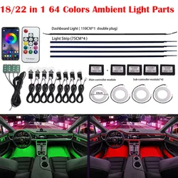 18/22 in 1 64 Colors Ambient Light Parts 4 Pins 35cm 75cm 110cm Light Strip Main/Sub Controller Extension Cord Speaker Light
