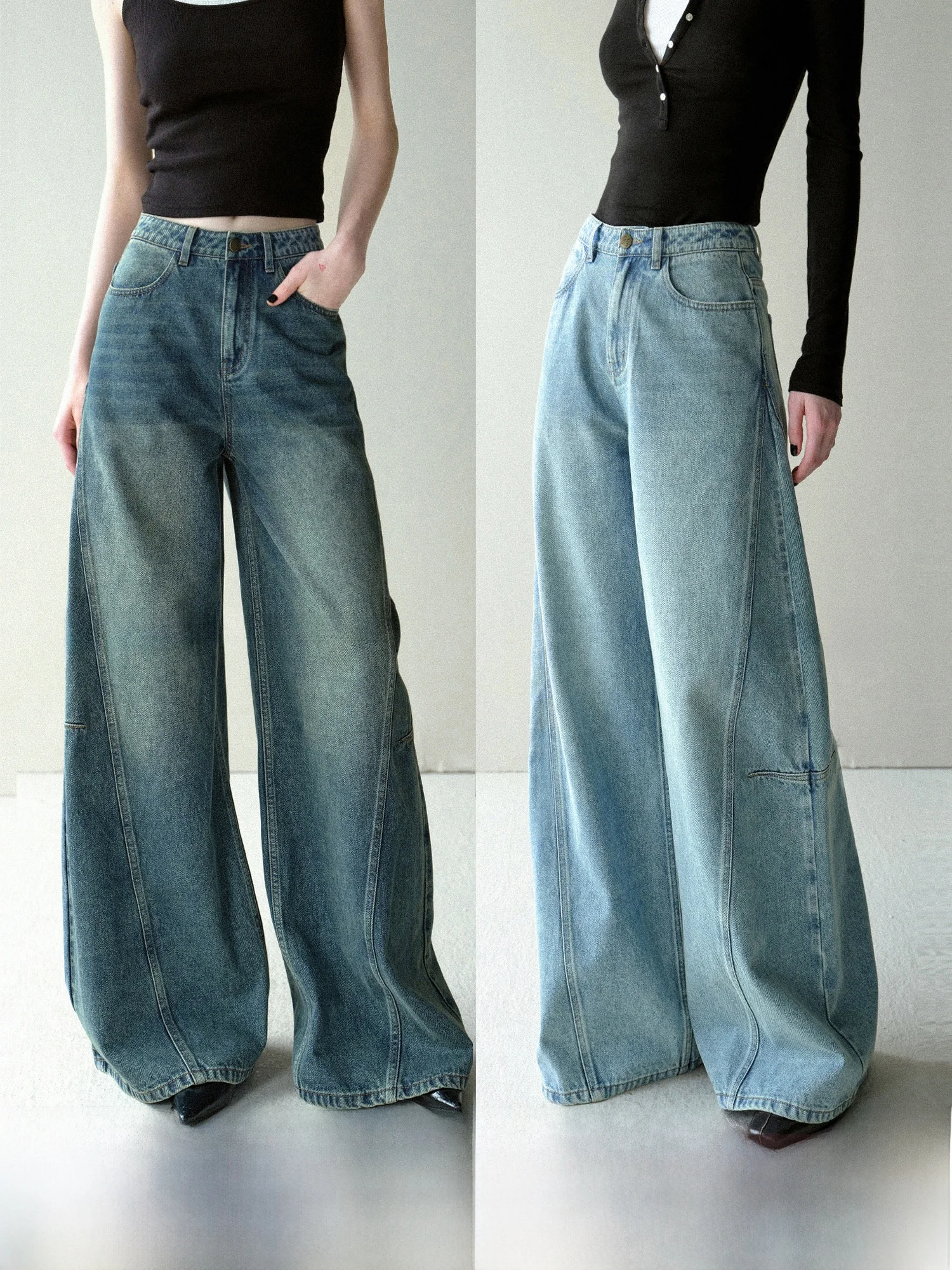 

Mogas Upgraded Versatile God Pants Cotton Blend Retro Washed Denim Deconstructed Embroidered Wide Leg Jeans Women Spring Autumn