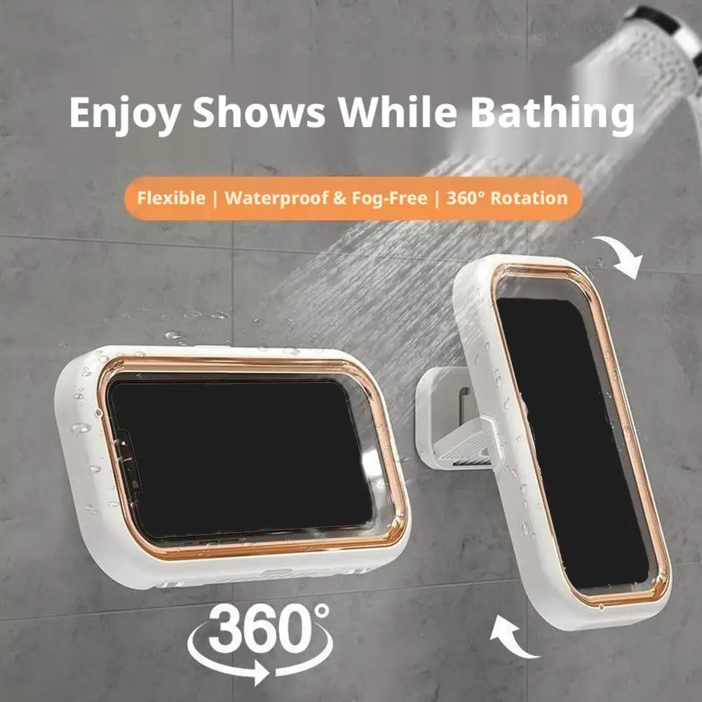 Waterproof Bathroom Phone Mount 360 Degree Rotatable Anti-Fog Clear Cover Touch Sensitive Wall Phone Holder For Shower Kitchen view 5