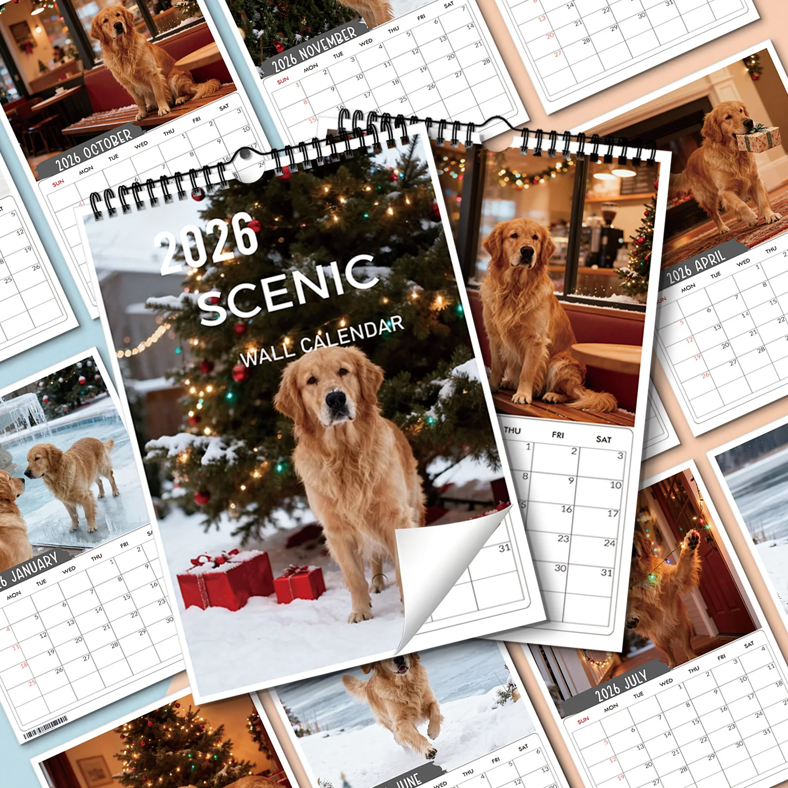 ปฏิทินโกลเด้นรีทรีฟเวอร์แบบเทศกาล 1 ชิ้น เหมาะสำหรับตกแต่งบ้าน ห้องนั่งเล่น สำนักงาน เหมาะสำหรับคนรักสุนัข ของขวัญปีใหม่ที่ดี