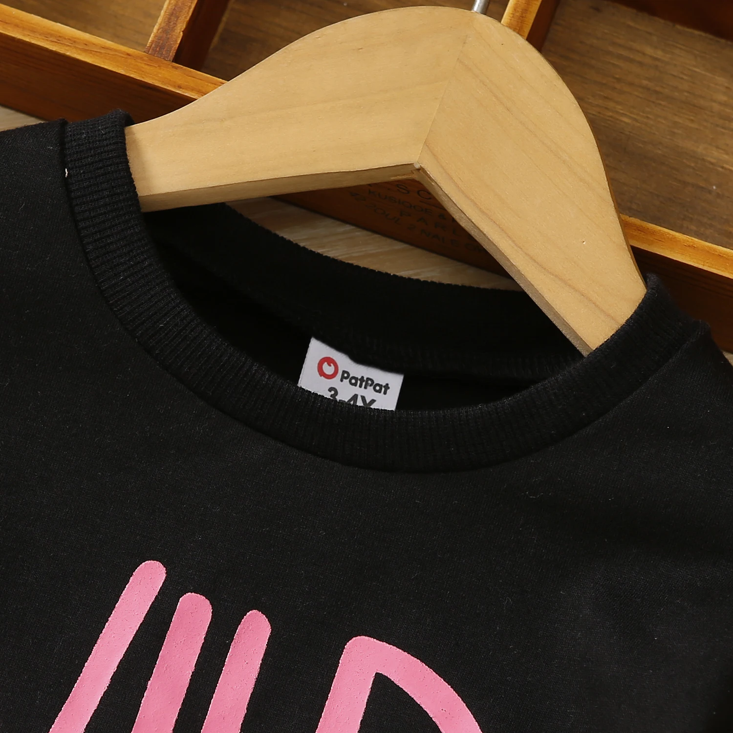 PatPat Toddler Girl Letter Print Casual Black Pullover Sweatshirt image 3