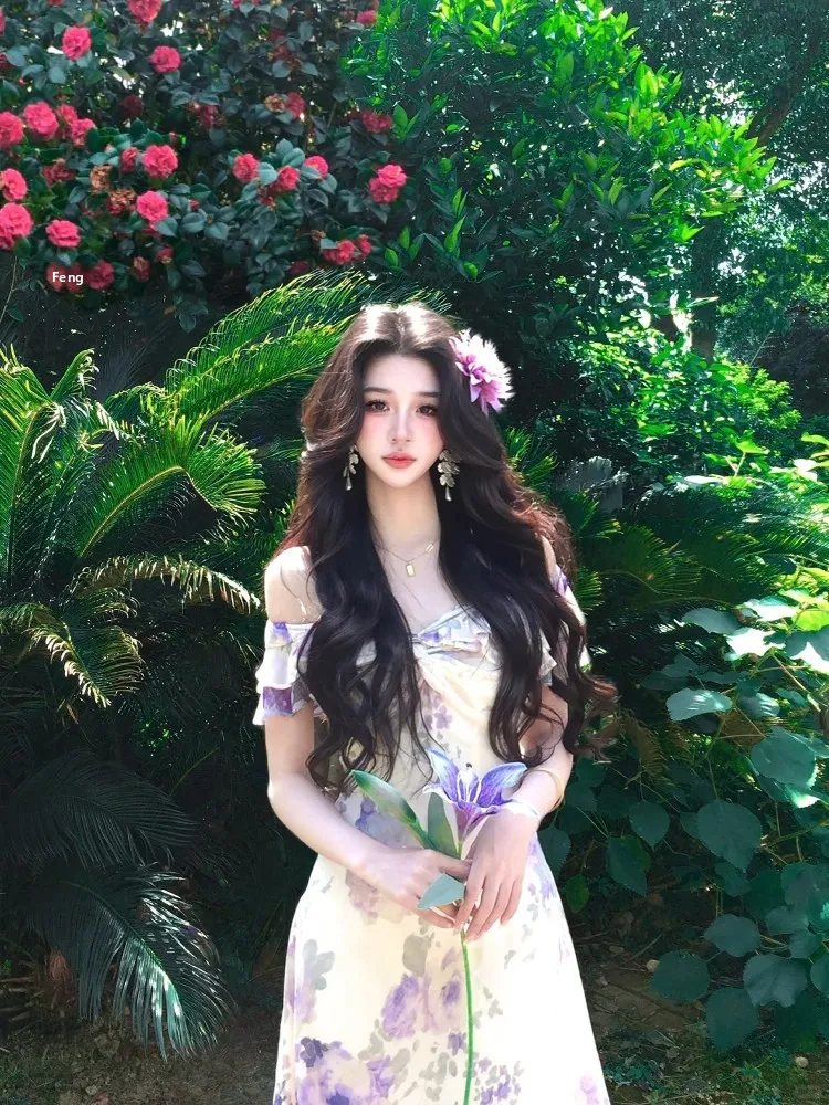 

Keni plus Size Floral Print Maxi Dress Women's Summer Purple Elegant Long Dress A-Line Silhouette High Waist Short Sleeve
