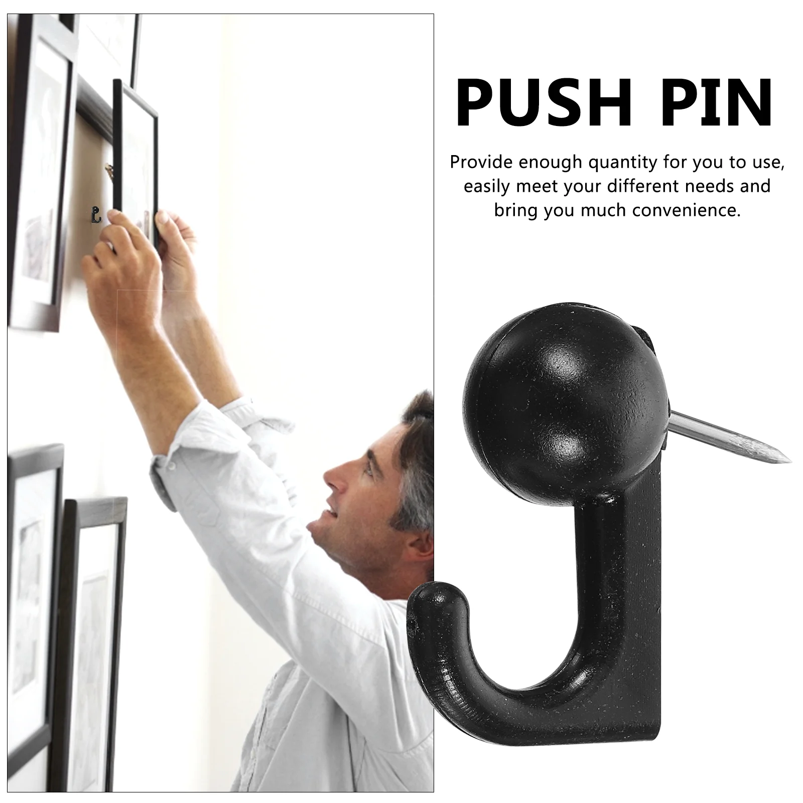 50 Pcs Push Pin Hanger Pins Black Cork Board Thumb Tacks for Wall Hangings Hook up