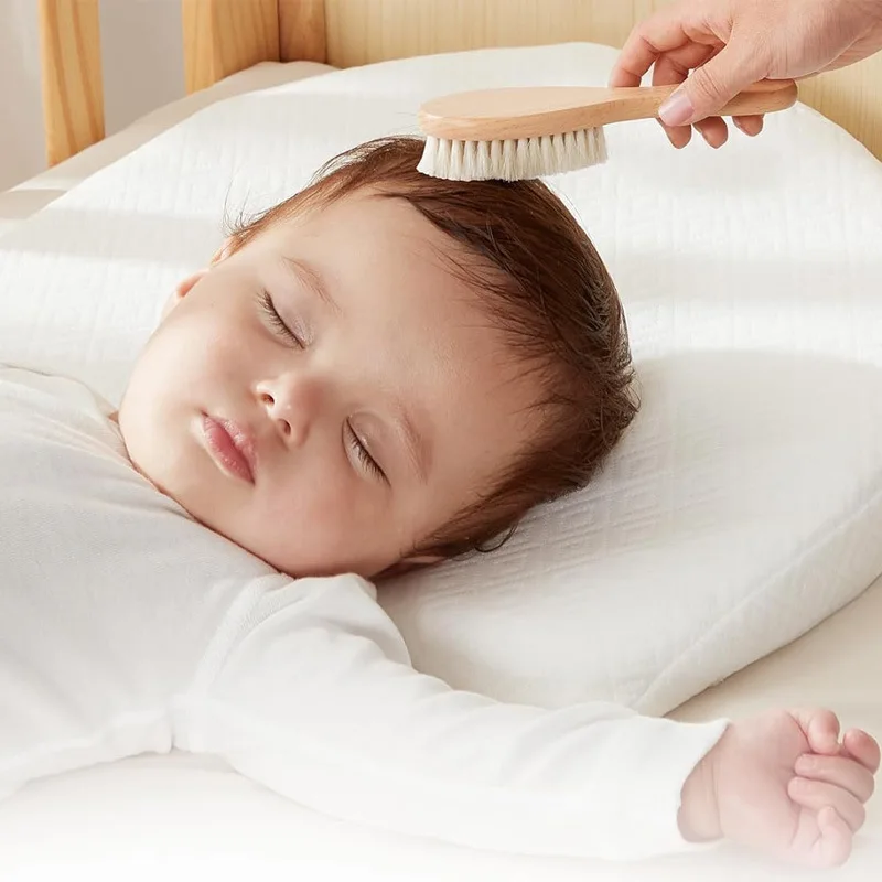 

2pcs Baby Comb Set Baby Care Hair Brush Beech Soft Wool Wood Comb Newborn Massager Baby Shower And Gift Baby Hair Soothing