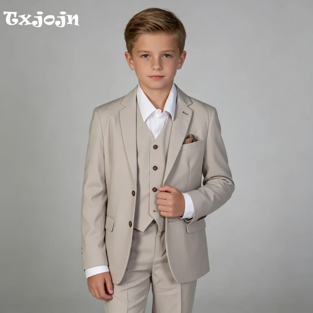 Formal Suit for Boys Wedding Tuxedo 3-Piece Pointed Lapel Jacket Pants Vest for Event Kids Blazer Set Slim Fit Tailored Outfit