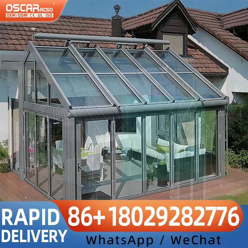 Folding Aluminum Sunroom with Powder Coated Frame Luxury Design Skylight Roof Option Retractable LED Lighting for Patio Backyard