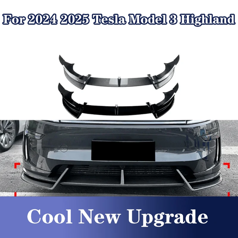 

For 2024 2025 tesla model 3 highland Car Front Bumper Lip Body Kit Spoiler Splitter ABS Bumper Canard Lip Splitter Tools