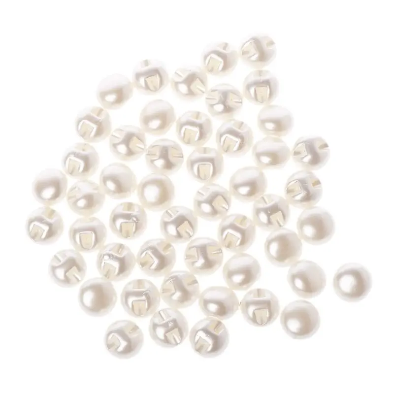 Sewing Pearl Buttons 50pcs White Clothing Scrapbooking Garment DIY Tool for Lipstick Eyeliner Makeup Brush Holder Beads