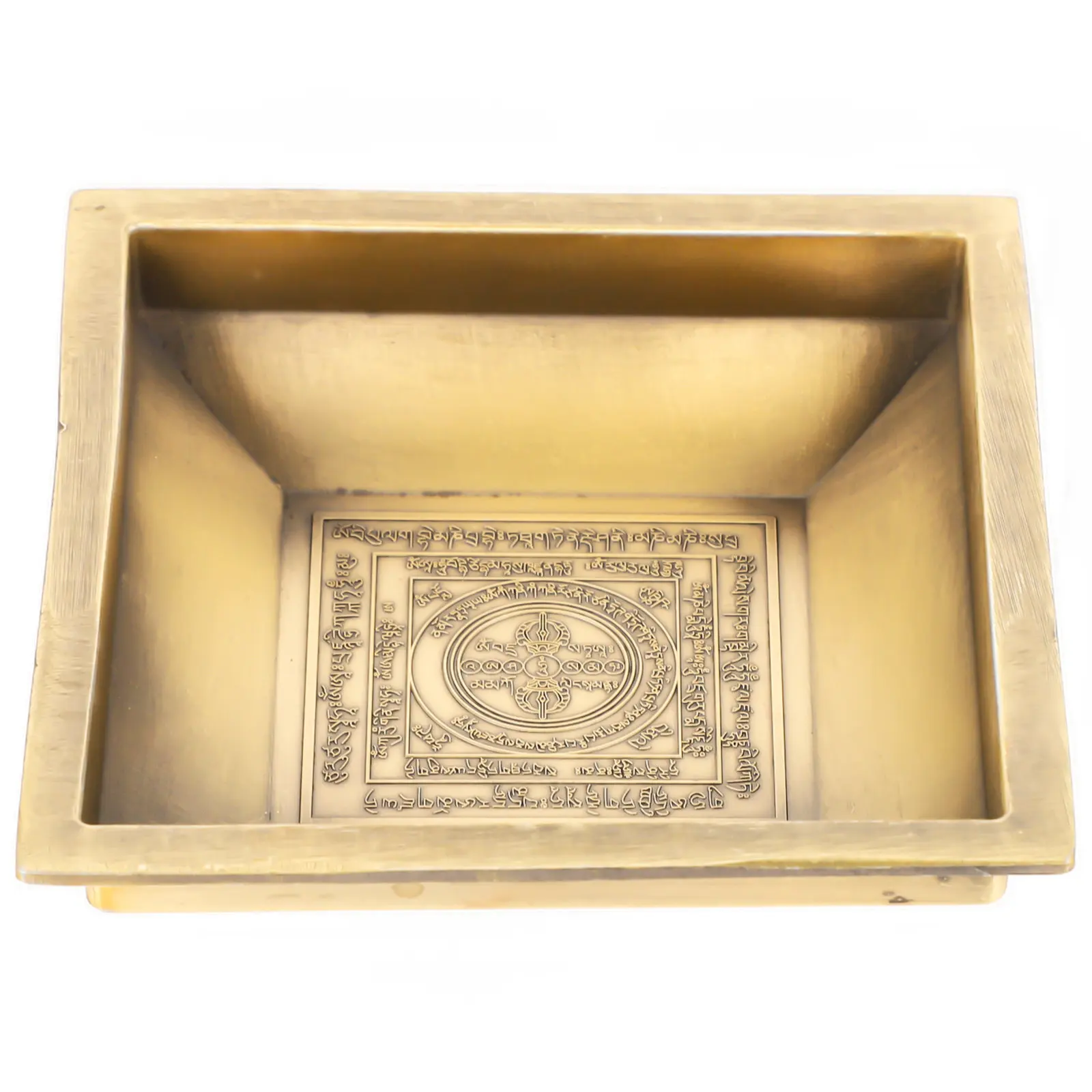 Copper Incense Holder Square Ash Container Carved Offering Plate Traditional Buddhist Temple Fire Tribute Worship Dish Multi-Use