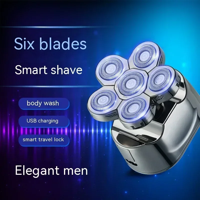 New Digital Six-bit Electric Shaver Head Hair Clipper Six-blade Electric Shaver Bald Hair Clipper Rechargeable Six-in-one Razor