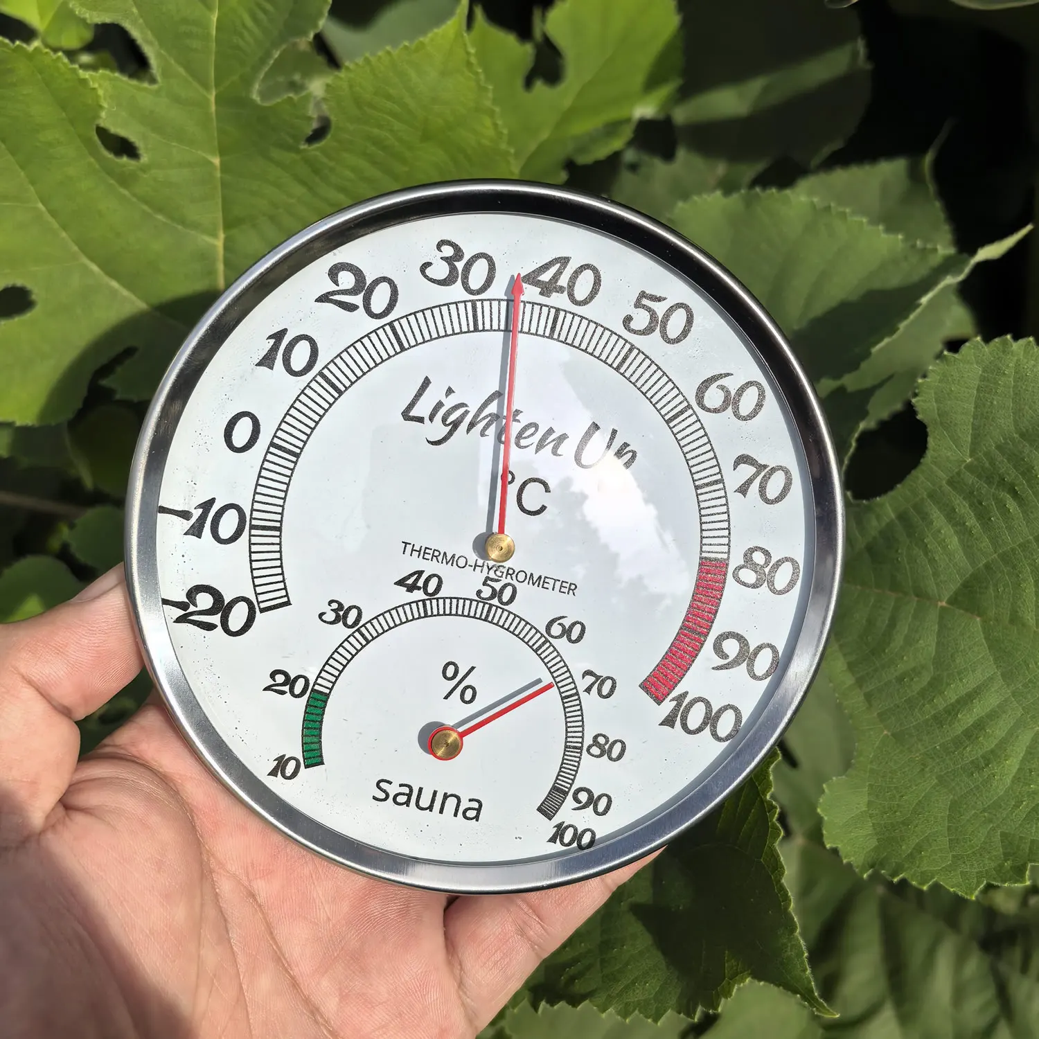 Mechanisches Thermometer-Hygrometer mit Metallgehäuse, keine Batterie erforderlich, Temperatur- und Feuchtigkeitsmesser für Innenräume, Badezimmer, Sauna & Dampfbad – Detail 9
