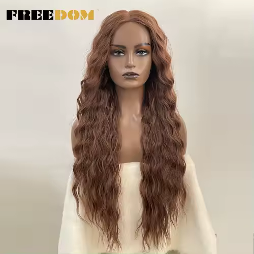 FREEDOM Synthetic Lace Front Wig Long Deep Wavy Ombre Blonde Ginger Lace Wigs For Black Women Heat Resistant Cosplay Wigs - Image 12