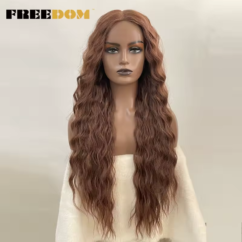 FREEDOM Synthetic Lace Front Wig Long Deep Wavy Ombre Blonde Ginger Lace Wigs For Black Women Heat Resistant Cosplay Wigs - Image 12