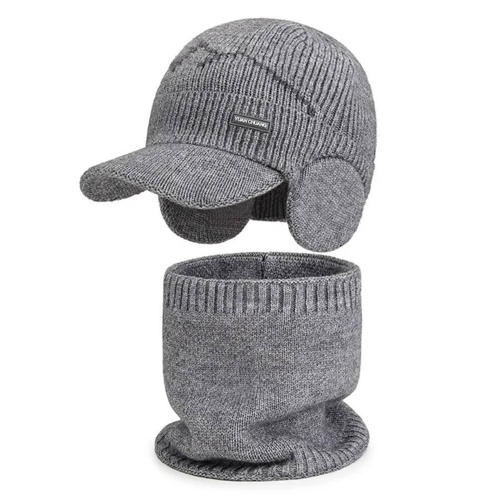 2 Stuks Set Winddicht Gebreide Muts Halsbeenkap Pluche Dikker Schapenwol Sjaal Zachte Warme Winter Herfst Hoed Met Oorklep Outdoor