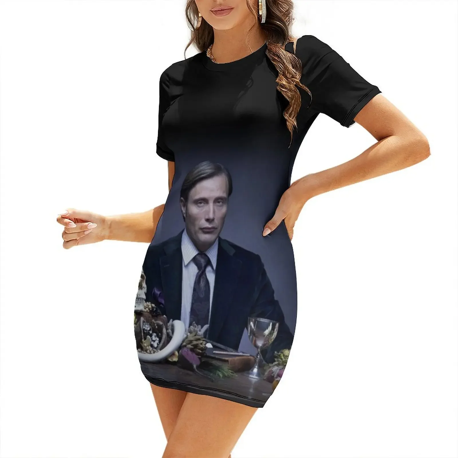 Mads Mikkelsen hannibal Short-Sleeved Dress Aesthetic clothing women dresses elegant party dress for women 2026 Dress