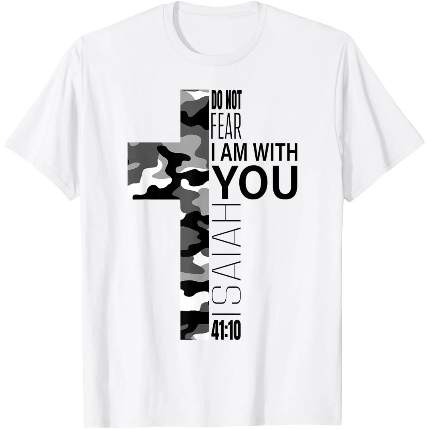 Camo Cross Religious Verse Graphic Tee Do Not Fear Isaiah Christian T-Shirt Men