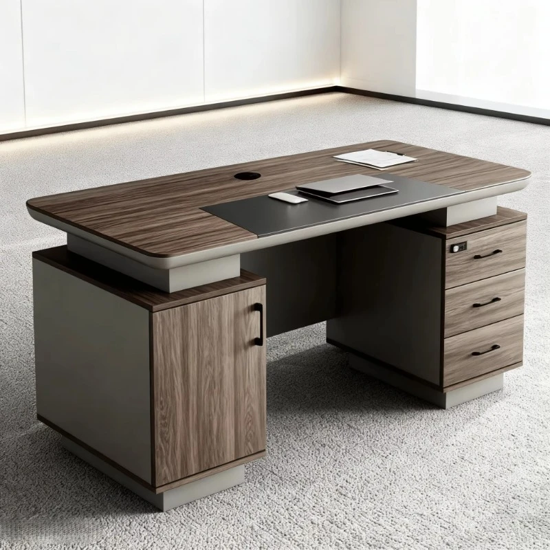Modern wooden executive desk - durable minimalist design with storage space for business documents
