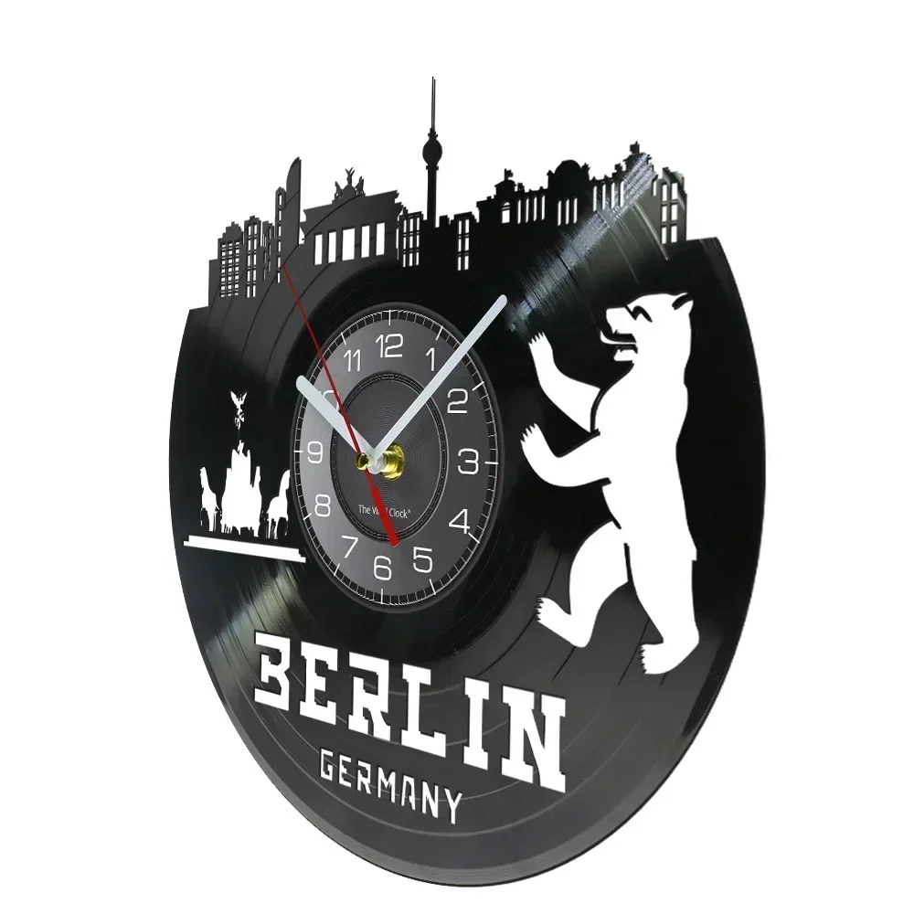 Berlin Skyscrapers Germany Cityscape Vinyl Record Wall Clock Deutschland Skyline Office Retro Album Art Vinyl Disk Crafts Clock