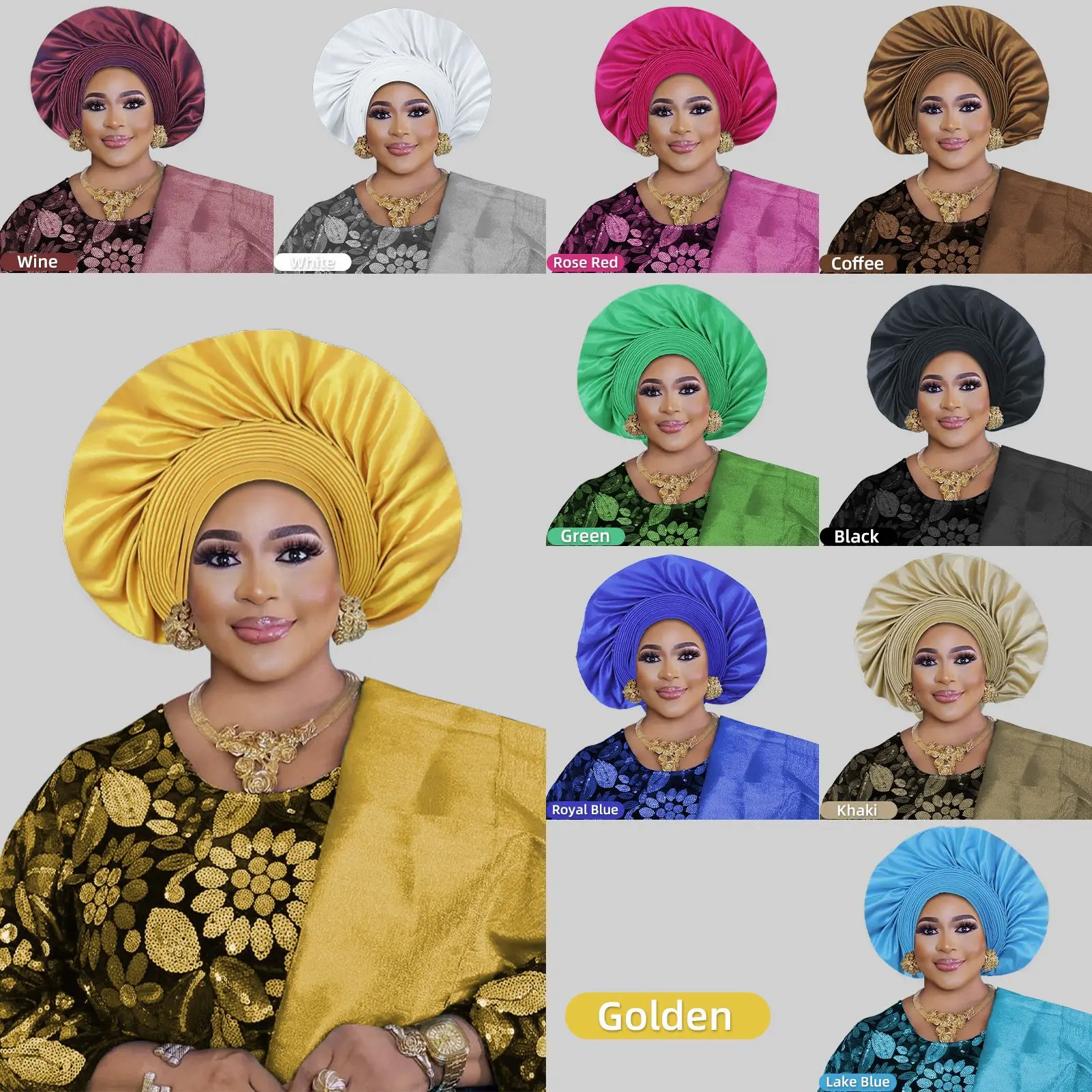 Latest Aso Oke Auto Gele Headtie Already Made African Cap Nigerian Wedding Geles Women Turban Muslim Hijab Bonnet Head Wrap Hat