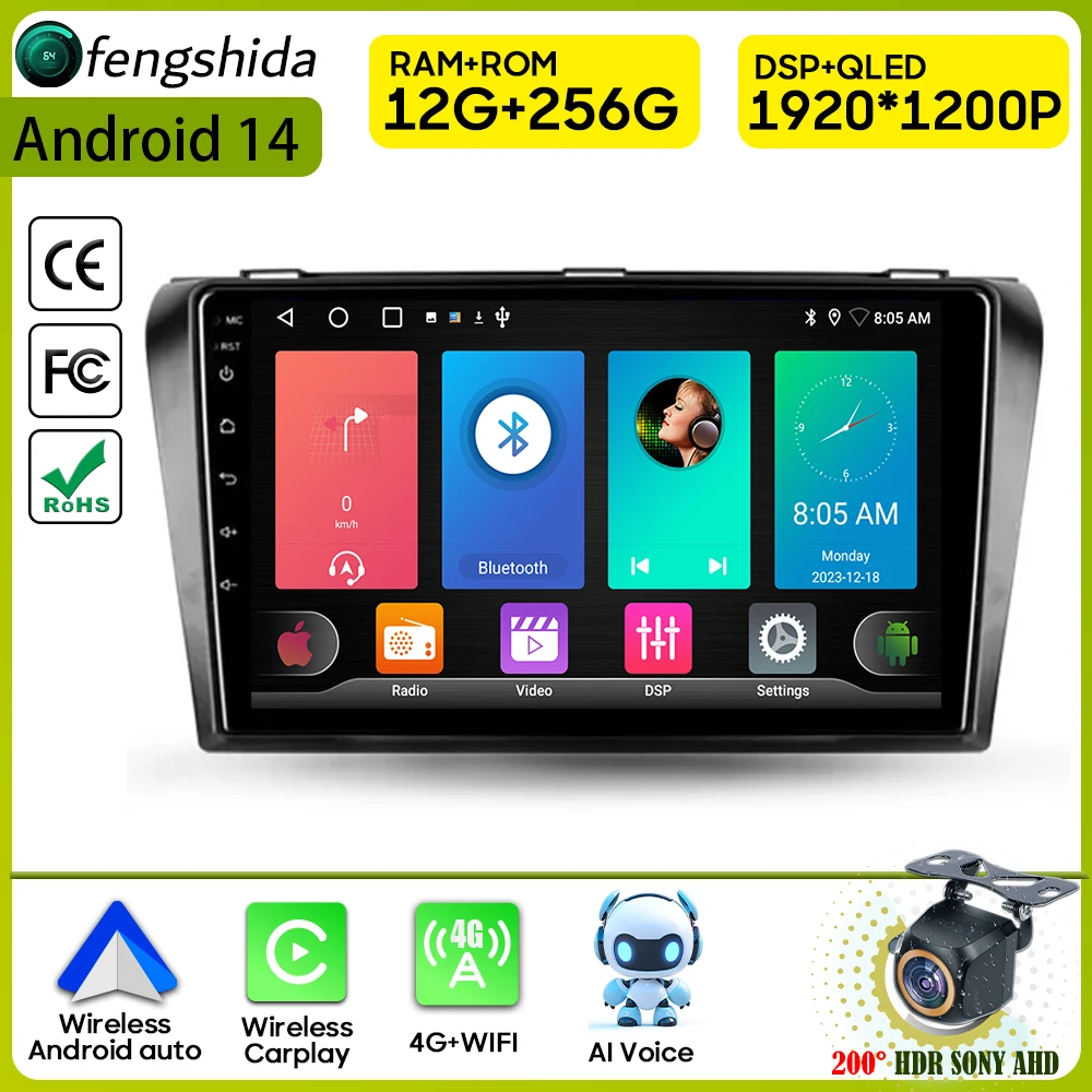 

Car Radio Carplay For Mazda 3 I For Mazda3 BK 2003 - 2009 Navigation GPS Stereo Multimedia Player Carplay 5G Video Android Auto