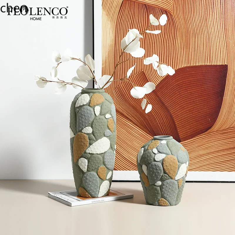 Modern pastoral style hand-painted stone ceramic vase dining table flower arrangement advanced sense