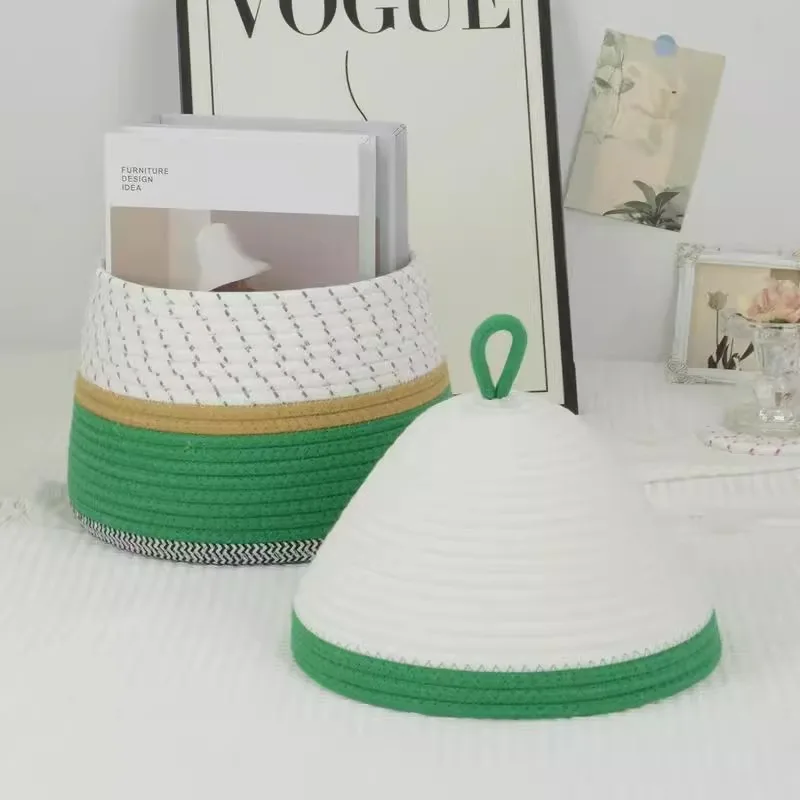 28x27cm Green Cotton Rope Storage Frame Home Finishing Basket Nordic Sundry Entryway Woven Desktop Storage Basket