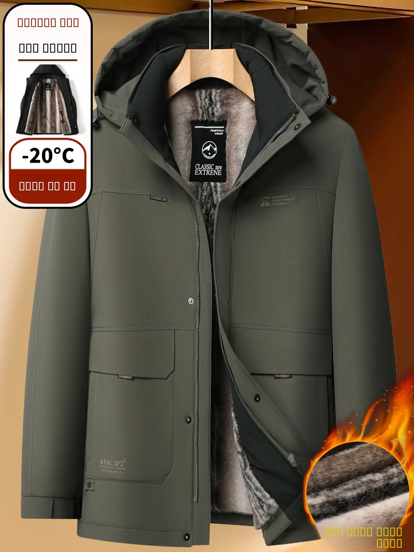 

Мужская утепленная хлопковая куртка с капюшоном на флисовой подкладке, средней длины, теплая, ветрозащитная, в стиле милитари, повседневная, модная, городская.