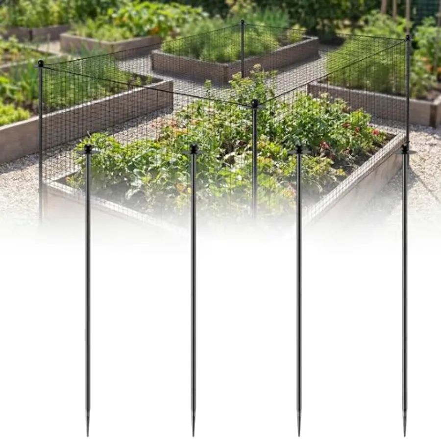 

Garden Stakes for Netting Support, Heavy Duty Black Powder Coated Steel, 8.2 ft Tall, 4 Pack for Plant Crop Protection