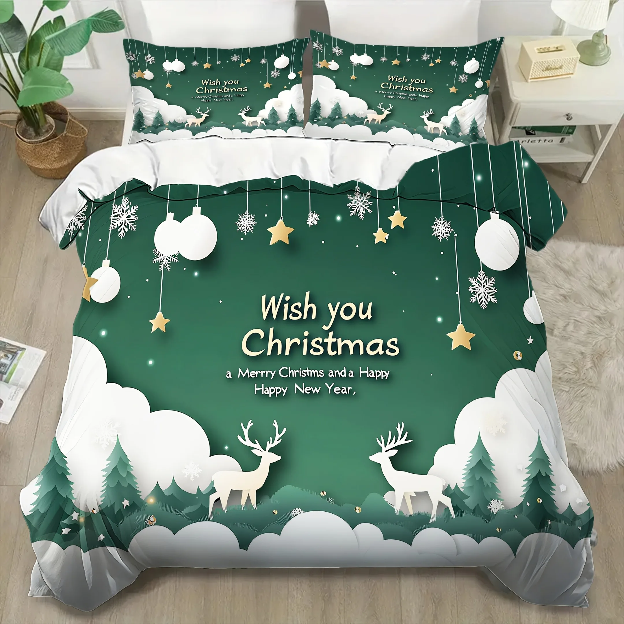 Wish You Weihnachts-Bettwäsche-Set, 3D-gedrucktes Bettbezug-Set, weiches Einzel- und Doppelbett-Set, 2026, Weihnachtsgeschenk, Heimdekoration – Detail 3