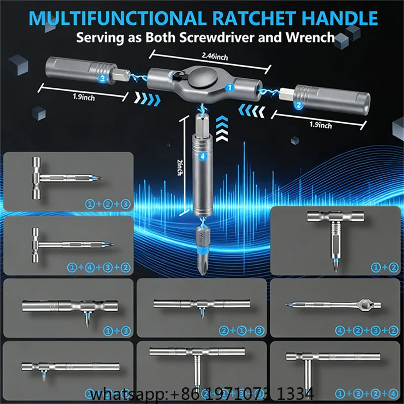 24 In 1 Reversible Ratchet Screwdriver Kit High Torque Handle Magnetic Bits Portable Household DIY Maintenance Repair Tools