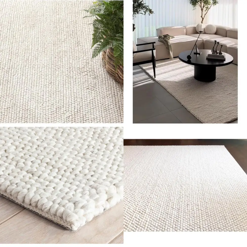 

Ivory Wool and Cotton Blend Chunky Knit Popcorn Rug - Contemporary Area Rug for Living Room and Bedroom, 8' x 10'