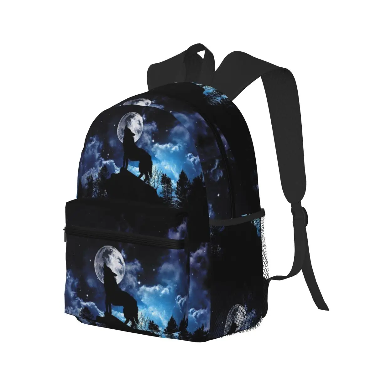 Howling Wolf Under The Moonlight Print Student Backpack School Bag Hiking Travel Daypack for Men Women Bookbag Shoulder Bags