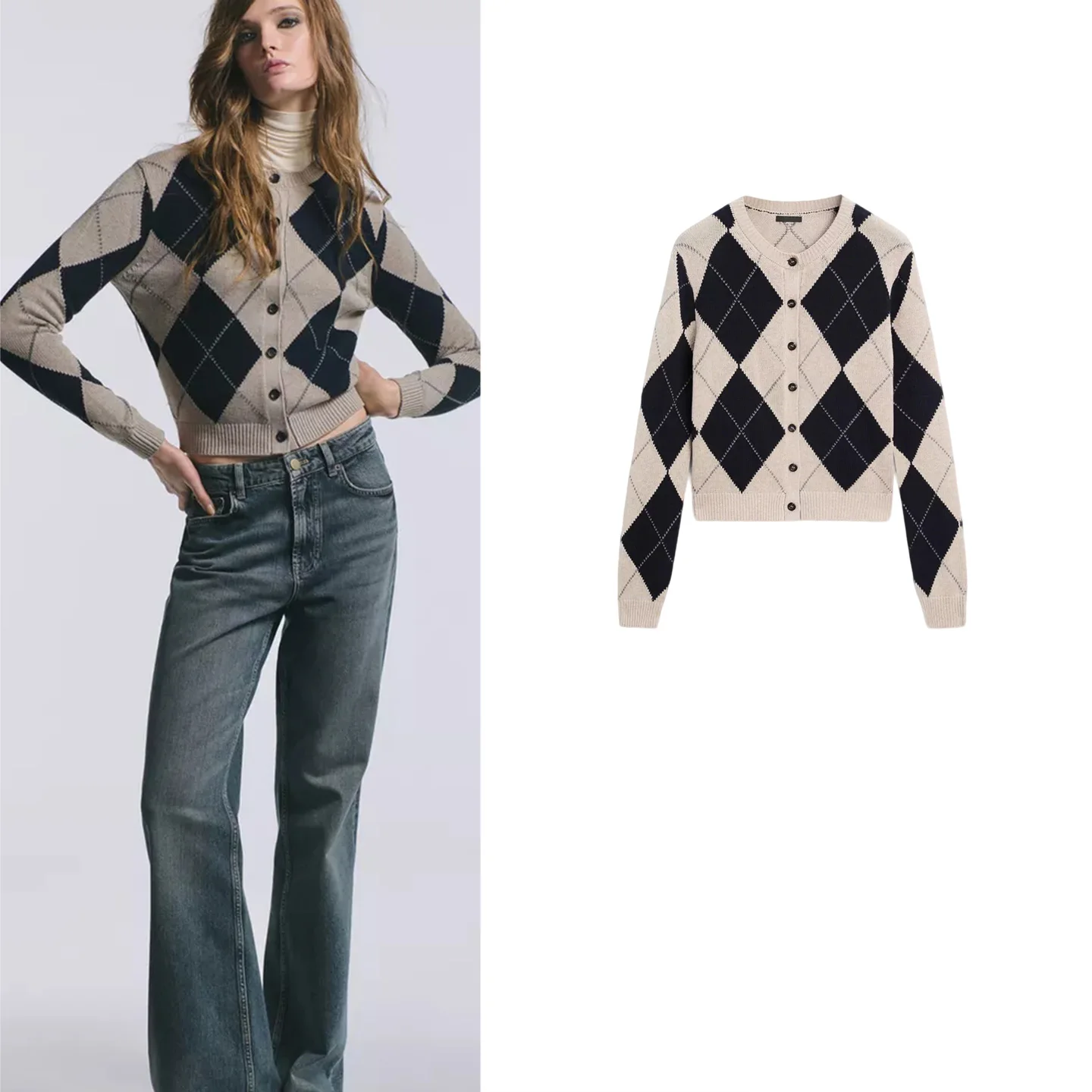 

Spring New Women's Knitted Long Sleeve round Neck Padded Vest Casual Style Polyester Fiber College Style Button Design
