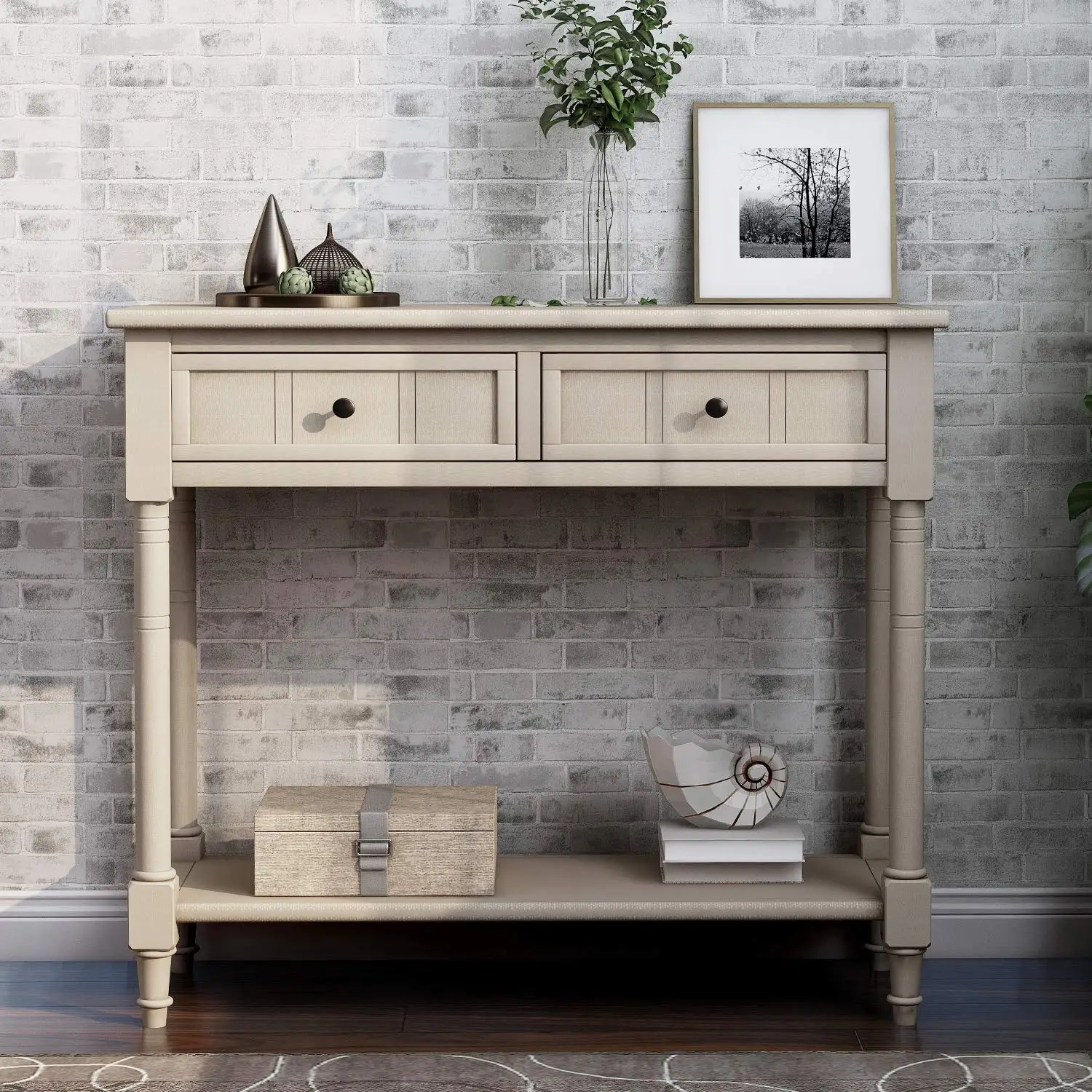 Classic Console Table with 2 Storage Drawers and Lower Shelf, Entryway Hallway Foyer Sofa Couch Side Table, Easy, Customized