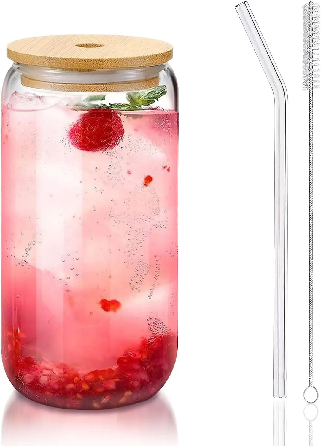16 oz Glass Coffee Cup with Bamboo Lid and Straw