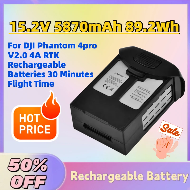 

In Stock 15.2V 5870mAh 89.2Wh LiPo Drone Battery for DJI Phantom 4pro V2.0 4A RTK Rechargeable Batteries 30 Minutes Flight Time