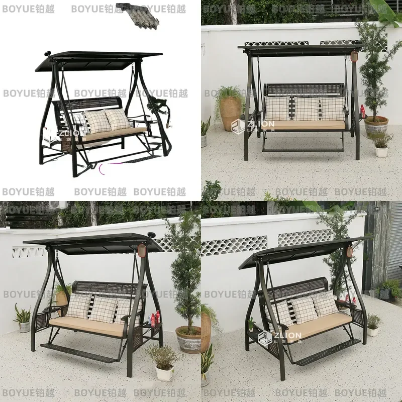 Double Wrought Iron Swing Chair for Outdoor Garden Balcony Indoor Home Park Hanging Seat Comfortable Rocking Bench Furniture