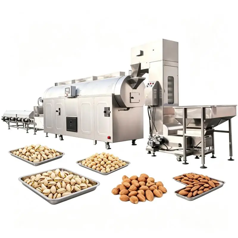 Full Automatic Continuous Belt Gas Almonds Peanuts Nut Cacao Beans Cashew Kernel Roast Roaster Line Machine