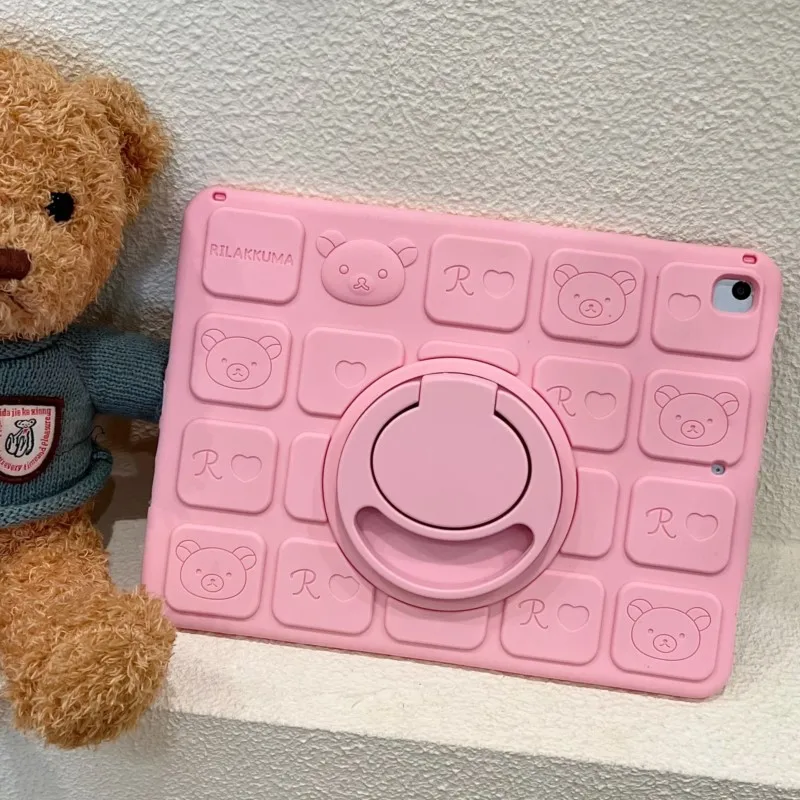 For IPad Air 10.9 Pro 11 9 8 7th 10.2 10.5 GenA16 Child 3D Chocolate Easy Bear Silicone bracket Tablet  cute  Protectivecover